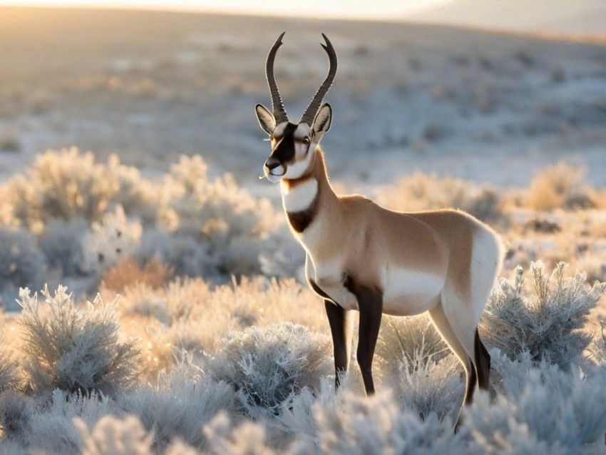 Pronghorn Buck on a Frosty Sagebrush Morning
