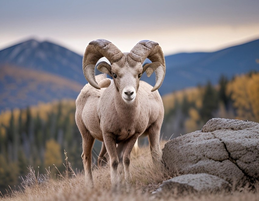 Bighorn Ram on an Autumn Ridge