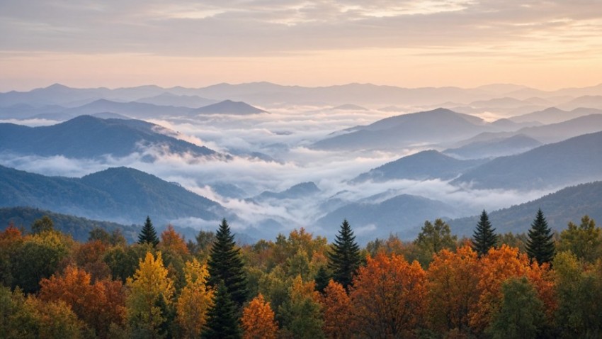 Misty Ridges in Fall